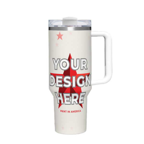 Personalized 40 oz Car Tumbler with Handle – White